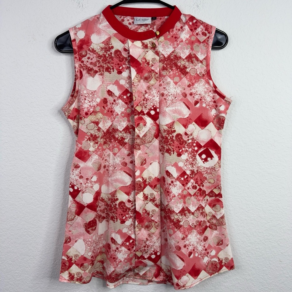 La Fille Shirt Womens L Red White Abstract Artsy Boho Career‎ Office Vacation